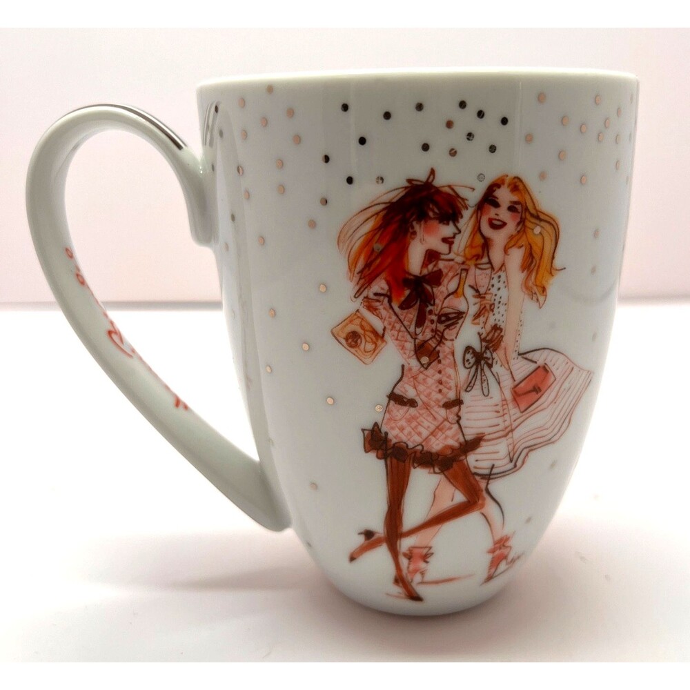 Henri Bendel Porcelain Coffee Mug 2 Girls Shopping by Izak Zenou Polka Dots